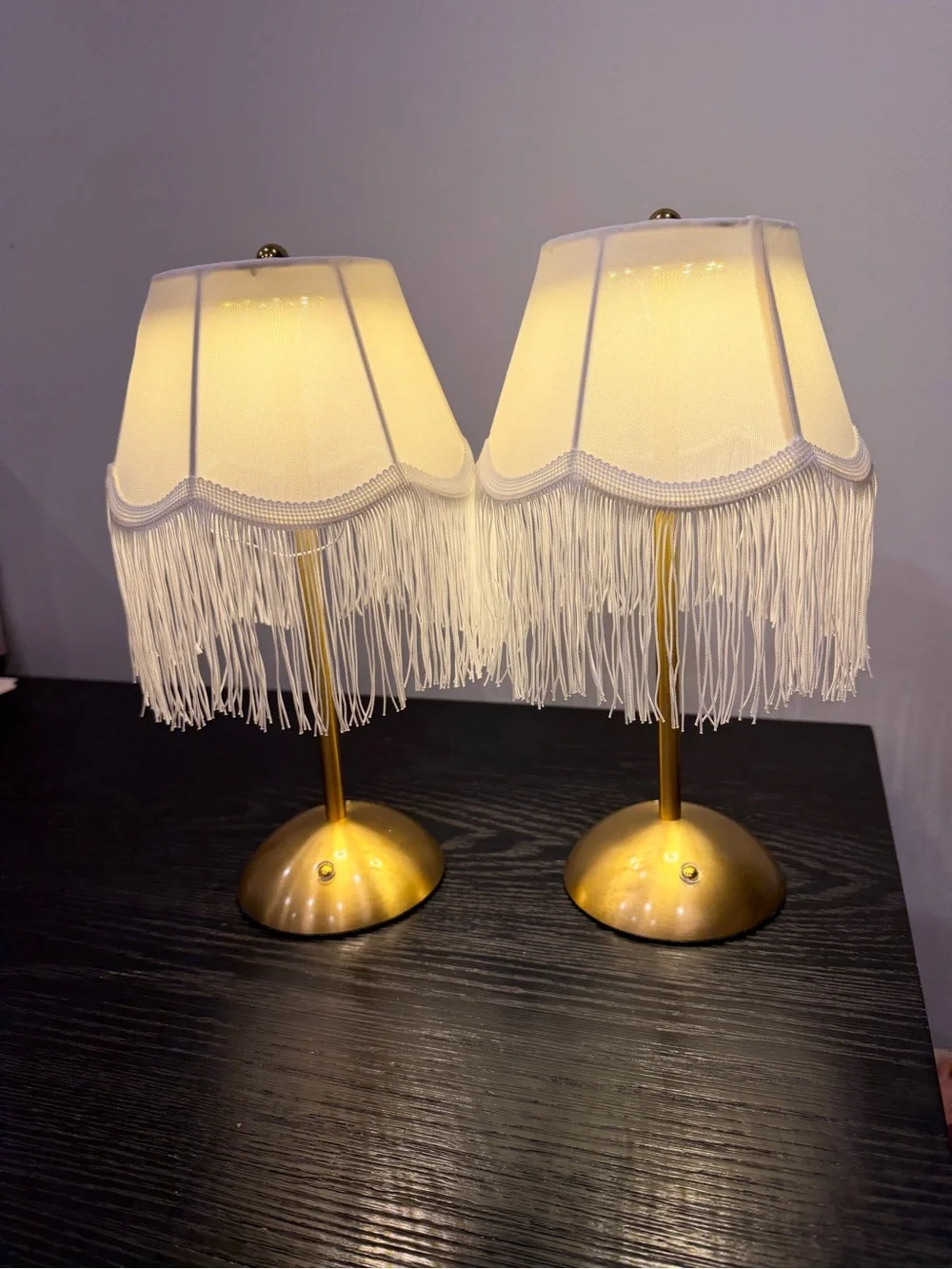 Fringed White Shade Table Lamp with Gold Base - Home Accents Lanterns